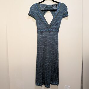 Mango MNG Satin Midi Knee Length Dress Low Back Grey Blue Shirt Sleeve Size XS